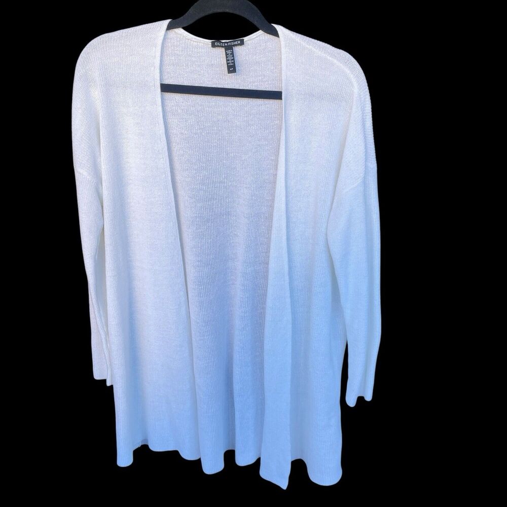 Eileen Fisher Cardigan Sweater Womens Small White Knit Italian Open Front Linen